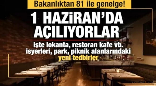 İçişleri Bakanlığından Lokanta, Restoran,   Mesire Yerleri ve  Genelgesi