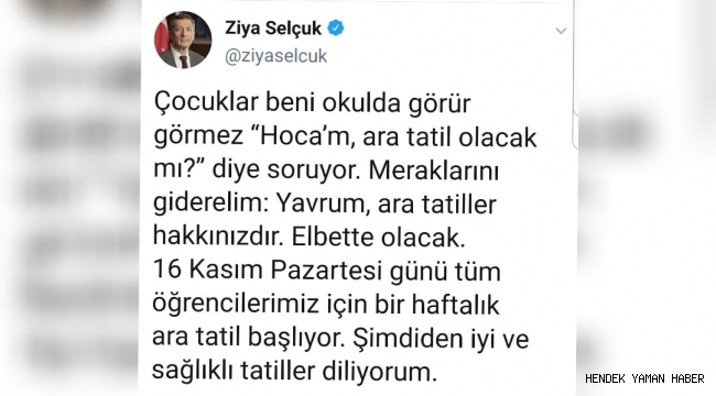 Okullar İçin Ara Tatil Müjdesi