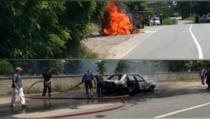 Hendek Yağbasan da Otomobil Bir Anda Alev Topuna Döndü