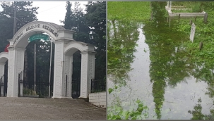Hendek'te Yoğun Yağış Sonrası Mezarlık sular altında kaldı