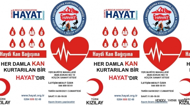 Hendek Hayat Arama Kurtarma Derneği'nden kan bağışı daveti