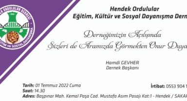 Hendek Ordulular Eğitim Kültür ve Sosyal Dayanışma Derneği Binası Açılıyor!