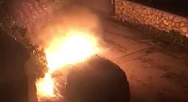 Hendek'te Park Halindeki Araç Alev Alev Yandı