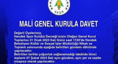 HENDEKSPOR YÖNETİMİNDEN OLAĞAN MALİ GENEL KURULUNA  DAVET
