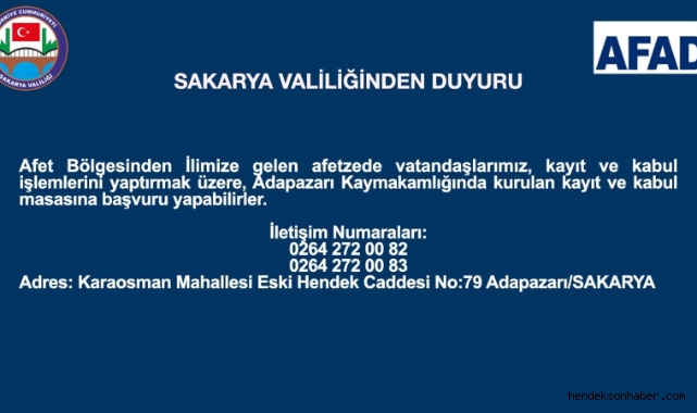 Afet  Bölgesinden İlimize Gelenler için Valilikten duyuru