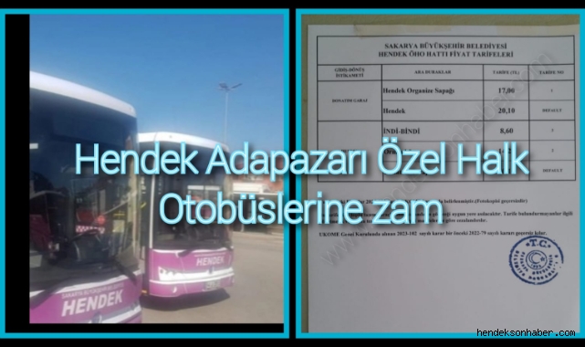 Hendek Adapazarı Özel Halk Otobüslerine zam