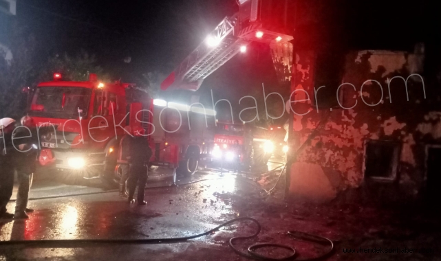 HENDEK BAŞPINAR MAHALLESİNDE ALEVLER GECEYİ AYDINLATTI