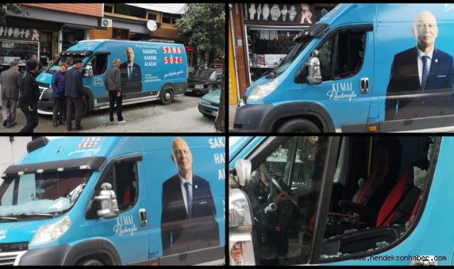 Hendek Meydanda CHP minibüsünün camları  kırıldı