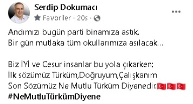 İYİ Parti Sakarya İl Başkanlığı Andımız'ın yazılı olduğu pankartı il binasına astı.