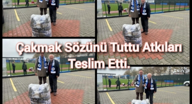 Eski Başkan Çakmak sözünü tuttu atkıları Bahadır'a teslim etti.