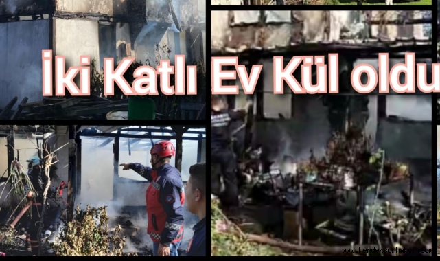 Hendek'te iki katlı ev kül oldu