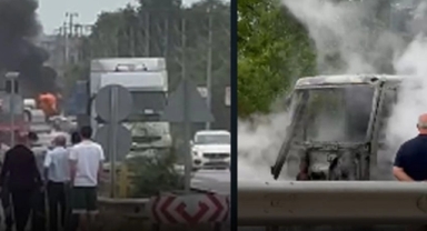 Hendek D-100'de alev alan kamyon için için yandı