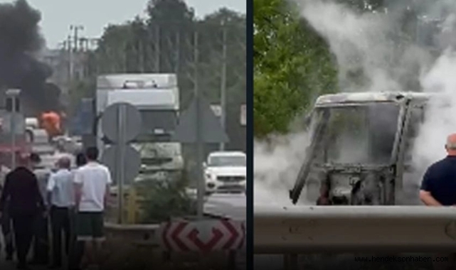 Hendek D-100'de alev alan kamyon için için yandı