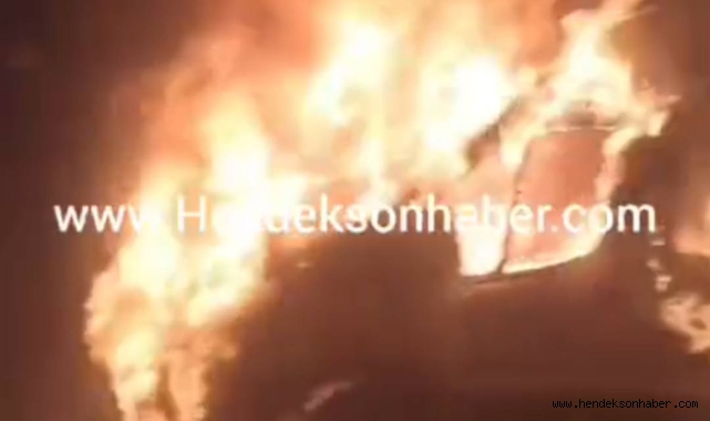 Hendek'te servis aracı alev alev yandı 