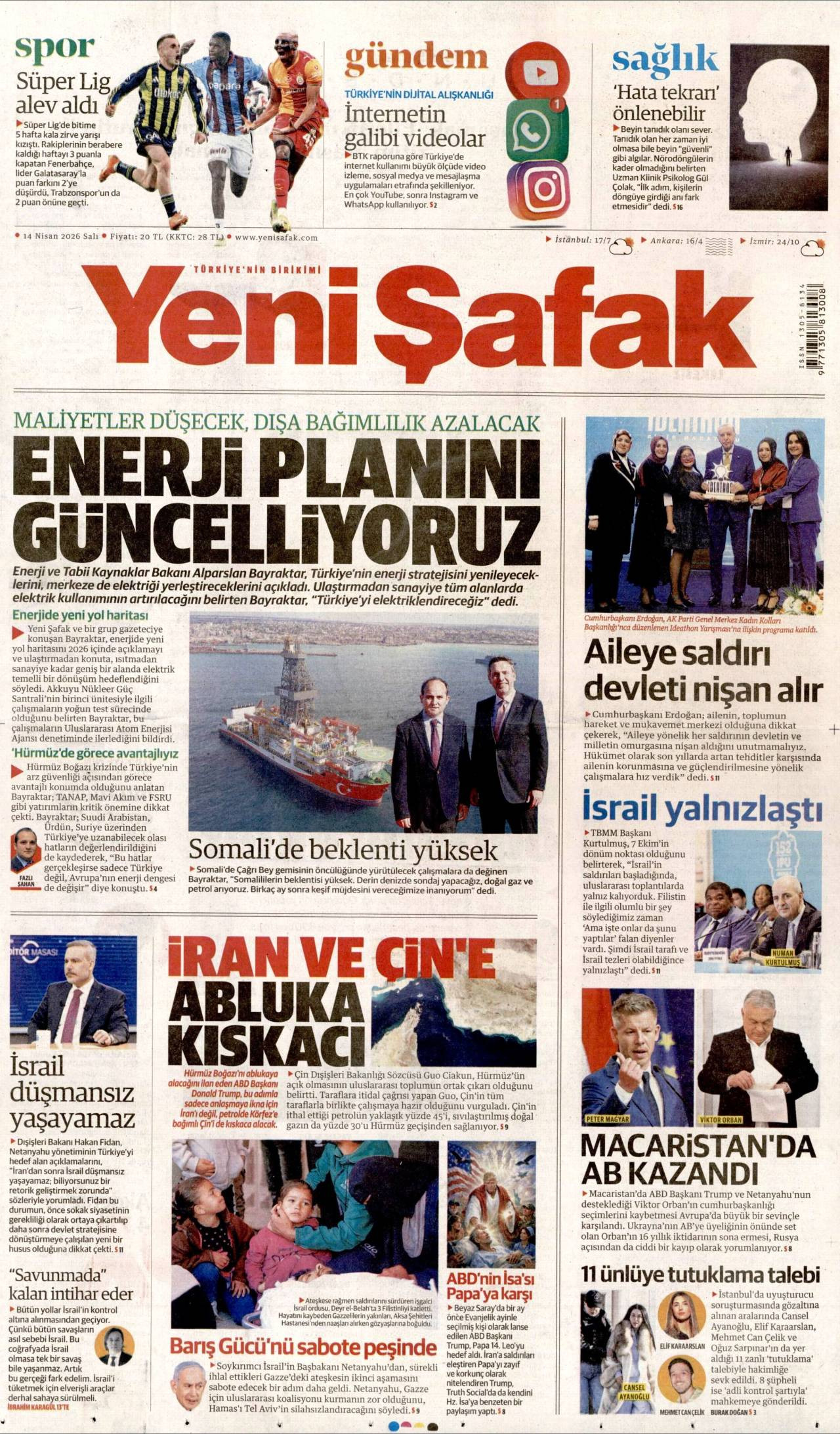 Yeni Şafak Gazetesi Gazete Manşeti