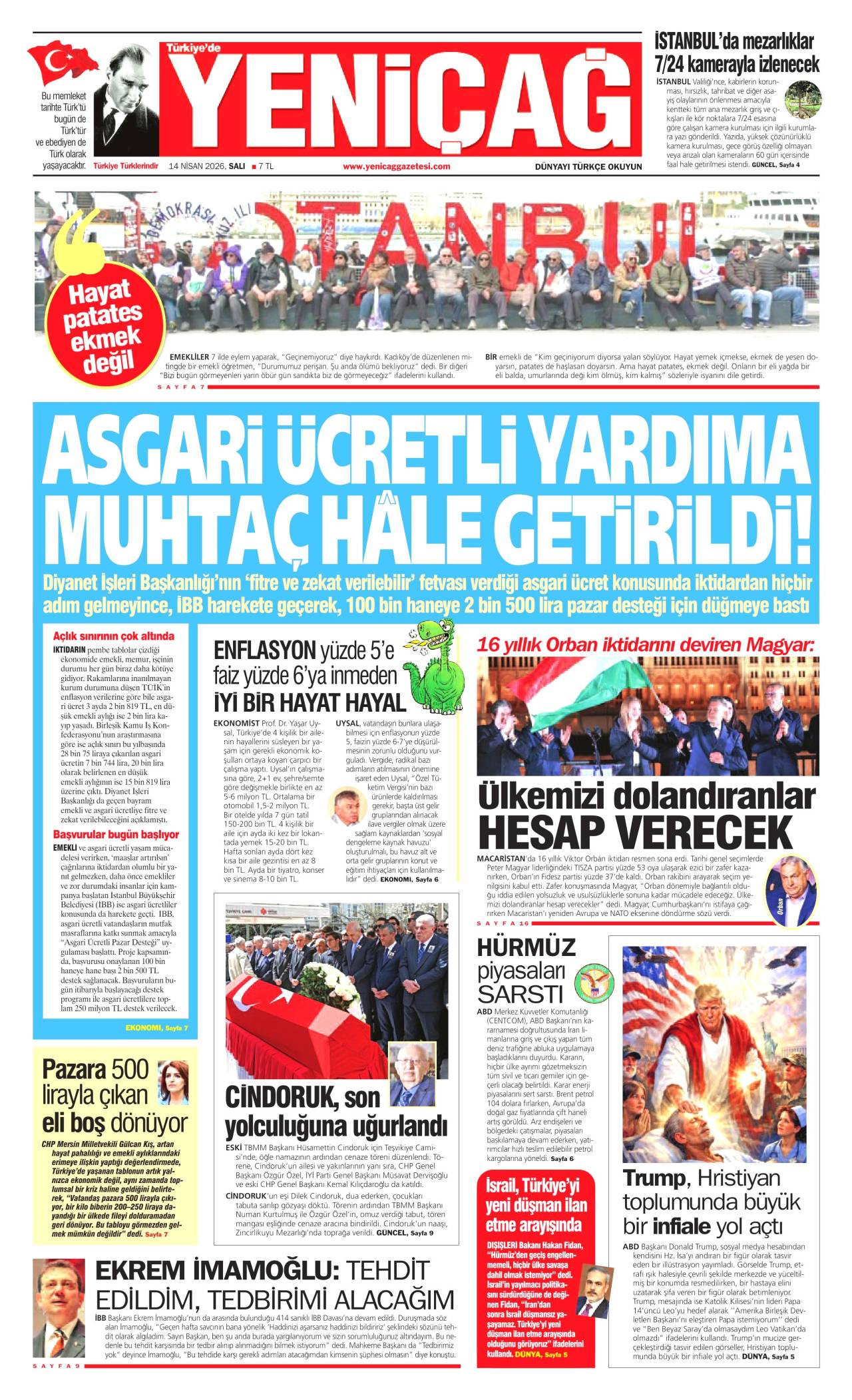 Yeniçağ Gazetesi Gazete Manşeti
